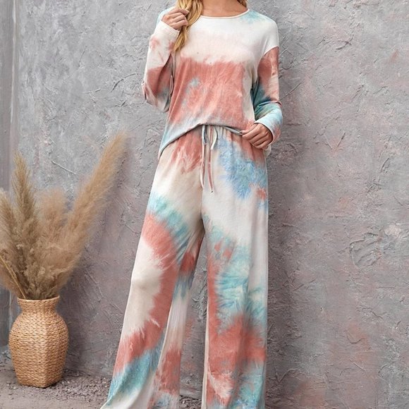 . Tops - Multicolor Boho Womens tie dye Pants & Tee Set coord set